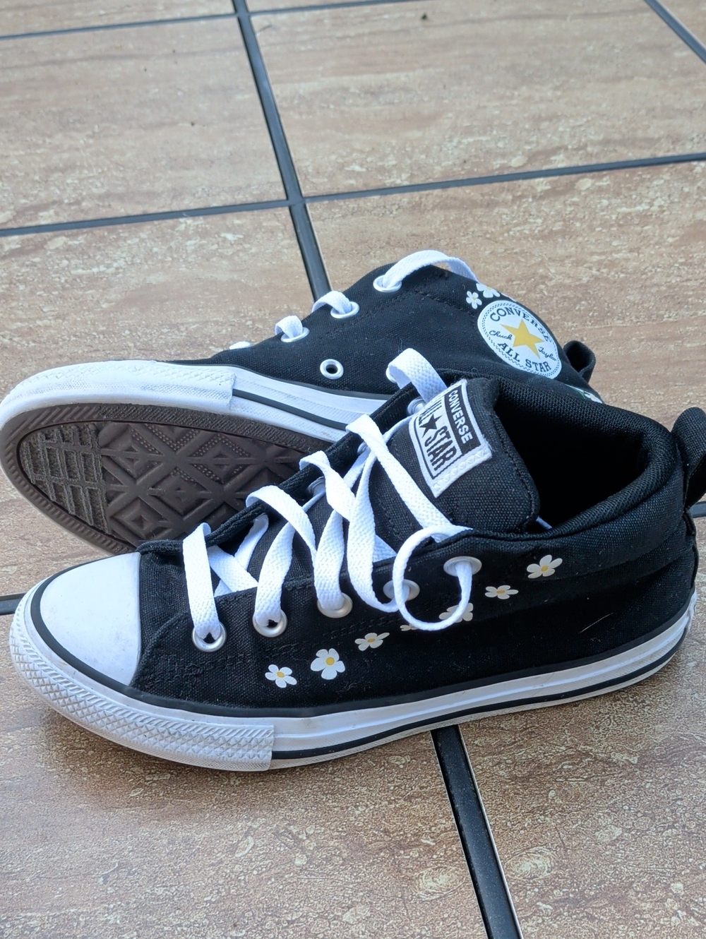 Converse Kids Black Canvas Sneakers with White Daisy Detail
